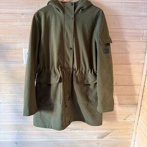 EUC Lauren Ralph Lauren Olive Green Hooded Parka Jacket w Cinched Waist Size L